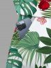 Plus Size Tropical Leaf Hibiscus Flower Print Hawaii Drawstring Pocket Romper -  