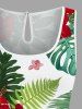 Plus Size Tropical Leaf Hibiscus Flower Print Hawaii Drawstring Pocket Romper -  