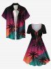 Plus Size Coconut Tree Ombre Galaxy Print Hawaii Cinched A Line Dress -  