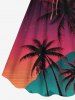 Plus Size Coconut Tree Ombre Galaxy Print Hawaii Cinched A Line Dress -  