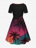 Plus Size Coconut Tree Ombre Galaxy Print Hawaii Cinched A Line Dress -  