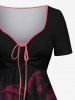 Robe trapèze cintrée grande taille à imprimé galaxie et cocotiers - Rouge 6X