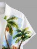 Plus Size Coconut Tree Hibiscus Flower Seascape Print Hawaii Button Pocket Shirt For Men -  