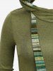 Haut à capuche asymétrique à manches longues et imprimé patchwork à rayures - Vert profond M