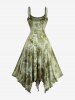 Tie Dye Print Lace-up Ruffles Lace Trim Asymmetrical Layered Tank Dress -  