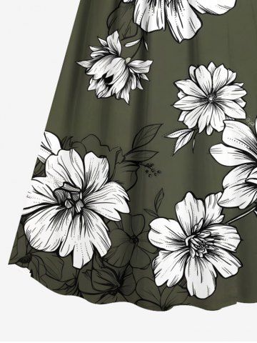 Plus Size Flowers Leaf Print Surplice Hawaii Cami Dress