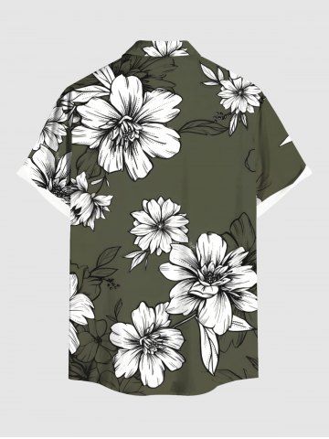 Plus Size Flowers Leaf Print Buttons Pocket Hawaii Shirt For Men