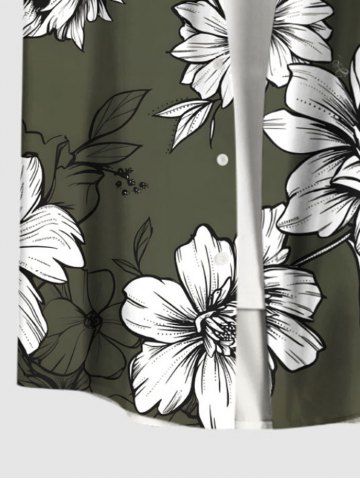 Plus Size Flowers Leaf Print Buttons Pocket Hawaii Shirt For Men