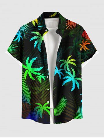 Plus Size Coconut Tree Tropical Leaf Print Buttons Pocket Hawaii Shirt For Men - BLACK - 5XL