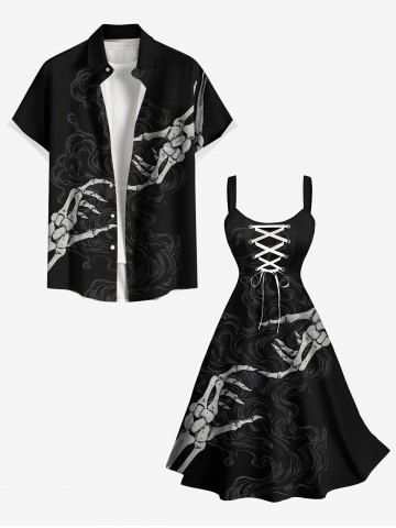 Skeleton Lover Print Plus Size Matching Outfit For Couples - BLACK