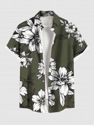 Plus Size Flowers Leaf Print Buttons Pocket Hawaii Shirt For Men -  