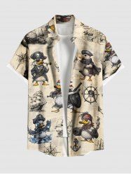 Chemise hawaïenne grande taille avec imprimé ancre de pirate et gouvernail de bateau, boutons et poches pour homme - café lumière 2XL