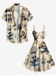 Duck Pirate Anchor Ship Rudder Print Plus Size Matching Hawaii Beach Outfit For Couples -  