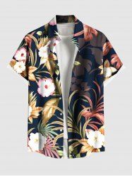 Chemise hawaïenne grande taille à imprimé feuilles tropicales et fleurs d'hibiscus pour homme - Noir L
