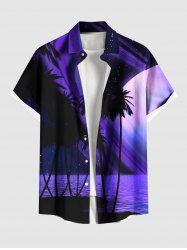 Chemise hawaïenne à poches boutons, imprimé cocotier et galaxie, grande taille, pour homme - Pourpre  L