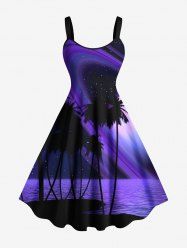 Plus Size Coconut Tree Sea Galaxy Print Hawaii A Line Tank Dress -  