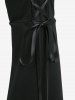 O-Ring Lace Up Ruffles Marled Top and Scalloped Hem Solid High Low Asymmetric Flare Pants Plus Size Outfit -  
