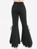 O-Ring Lace Up Ruffles Marled Top and Scalloped Hem Solid High Low Asymmetric Flare Pants Plus Size Outfit -  
