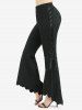 O-Ring Lace Up Ruffles Marled Top and Scalloped Hem Solid High Low Asymmetric Flare Pants Plus Size Outfit -  