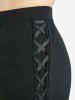 O-Ring Lace Up Ruffles Marled Top and Scalloped Hem Solid High Low Asymmetric Flare Pants Plus Size Outfit -  