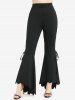 O-Ring Lace Up Ruffles Marled Top and Scalloped Hem Solid High Low Asymmetric Flare Pants Plus Size Outfit -  