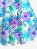 Tenue de plage hawaïenne assortie grande taille à imprimé fleurs et feuilles de palmier pour couples - Bleu clair 