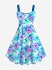 Tenue de plage hawaïenne assortie grande taille à imprimé fleurs et feuilles de palmier pour couples - Bleu clair 