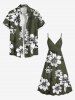 Tenue de plage hawaïenne assortie grande taille à imprimé fleurs et feuilles pour couples - Vert profond 