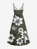 Tenue de plage hawaïenne assortie grande taille à imprimé fleurs et feuilles pour couples - Vert profond 