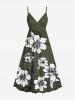 Tenue de plage hawaïenne assortie grande taille à imprimé fleurs et feuilles pour couples - Vert profond 