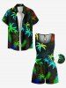 Ensemble chemise et barboteuse hawaïennes assorties, tenue de plage grande taille, imprimé cocotier et feuilles tropicales, pour couples - Noir 