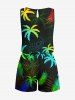 Ensemble chemise et barboteuse hawaïennes assorties, tenue de plage grande taille, imprimé cocotier et feuilles tropicales, pour couples - Noir 