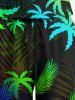 Ensemble chemise et barboteuse hawaïennes assorties, tenue de plage grande taille, imprimé cocotier et feuilles tropicales, pour couples - Noir 