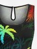 Ensemble chemise et barboteuse hawaïennes assorties, tenue de plage grande taille, imprimé cocotier et feuilles tropicales, pour couples - Noir 