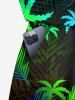 Ensemble chemise et barboteuse hawaïennes assorties, tenue de plage grande taille, imprimé cocotier et feuilles tropicales, pour couples - Noir 