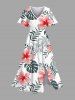 Coconut Tree Tropical Leaf Hibiscus Flowers Print Plus Size Matching Hawaii Beach Outfit For Couples -  