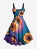 Tenue de plage hawaïenne assortie grande taille à imprimé tournesol ombré pour couples - Bleu Ciel 