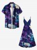 Tenue de plage hawaïenne assortie grande taille à imprimé fleurs d'hibiscus pour couples - Pourpre  