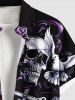 Plus Size Rose Flower Skull Cross Bird Print Button Pocket Shirt For Men -  