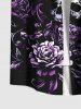 Plus Size Rose Flower Skull Cross Bird Print Button Pocket Shirt For Men -  