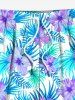 Short de plage hawaïen grande taille à imprimé feuilles tropicales et fleurs d'hibiscus pour homme - Bleu clair 7XL