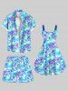 Short de plage hawaïen grande taille à imprimé feuilles tropicales et fleurs d'hibiscus pour homme - Bleu clair 7XL