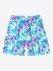 Short de plage hawaïen grande taille à imprimé feuilles tropicales et fleurs d'hibiscus pour homme - Bleu clair 7XL