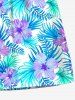 Short de plage hawaïen grande taille à imprimé feuilles tropicales et fleurs d'hibiscus pour homme - Bleu clair 7XL