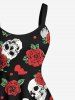 Robe débardeur trapèze grande taille à imprimé tête de mort, cœur et fleur de rose - Rouge XXS
