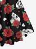 Plus Size Rose Flower Leaf Skull Heart Print A Line Tank Dress -  