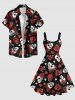 Plus Size Rose Flower Leaf Skull Heart Print A Line Tank Dress -  