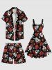 Plus Size Rose Flower Leaf Skull Heart Print A Line Tank Dress -  