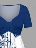 Robe hawaïenne cintrée grande taille à imprimé fleurs d'hibiscus bicolores - Bleu 3X