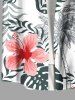 Chemise hawaïenne grande taille à imprimé cocotier, feuilles tropicales, fleurs d'hibiscus, boutons et poches pour homme - Blanc 6XL
